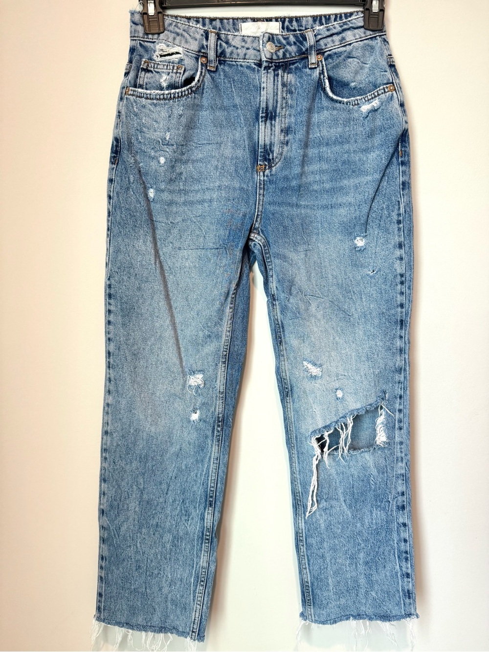 Free People We The Free High-Rise Distressed Light Wash Jeans Raw Hem